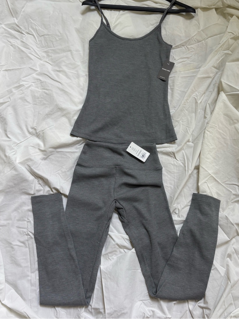 Tommy John Waffle Lounge Set Cami Tank & High-Waist Leggings Gray NWT XS